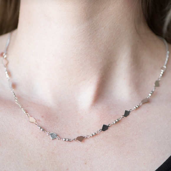 "Fierce Hearts" - Dainty Silver Heart Necklace Set - Picture 2 of 4
